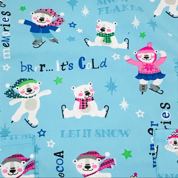 Scrubstar Ice Skating Bears Winter Scrub Top, Blue, X-Small - Picture 2 of 5